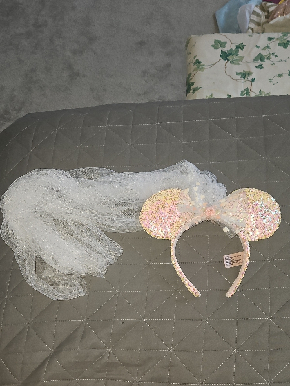 Disney Pink Sequin Minnie Ear Headband with White Veil
